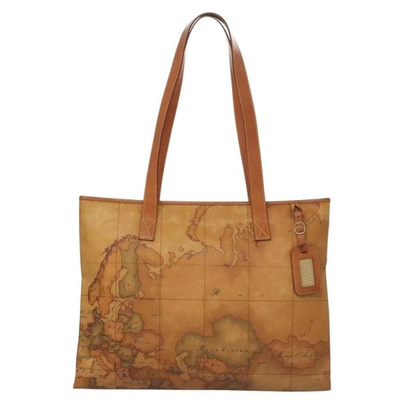 PRIMA CLASSE Hand Bag Leather PVC Beige Brown gold Auth - Picture 7 of 16